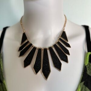 New Retro 60s Style Collar Bib Necklace with Black Glitter Geometric Chevrons